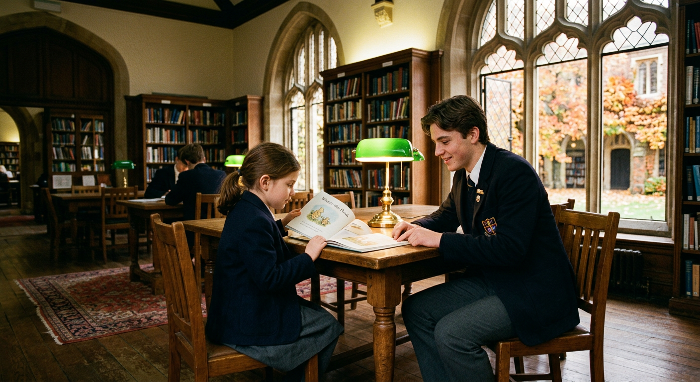 Students reading together in the Willow Creek library